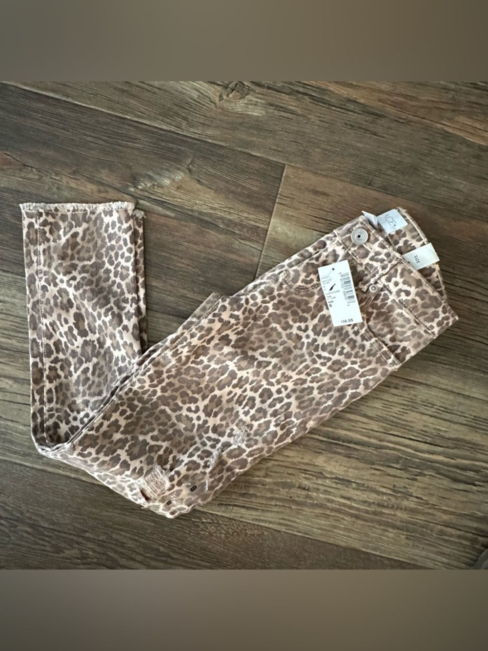 Children’s Place cheetah pants distressed raw hem girls 6 NWT